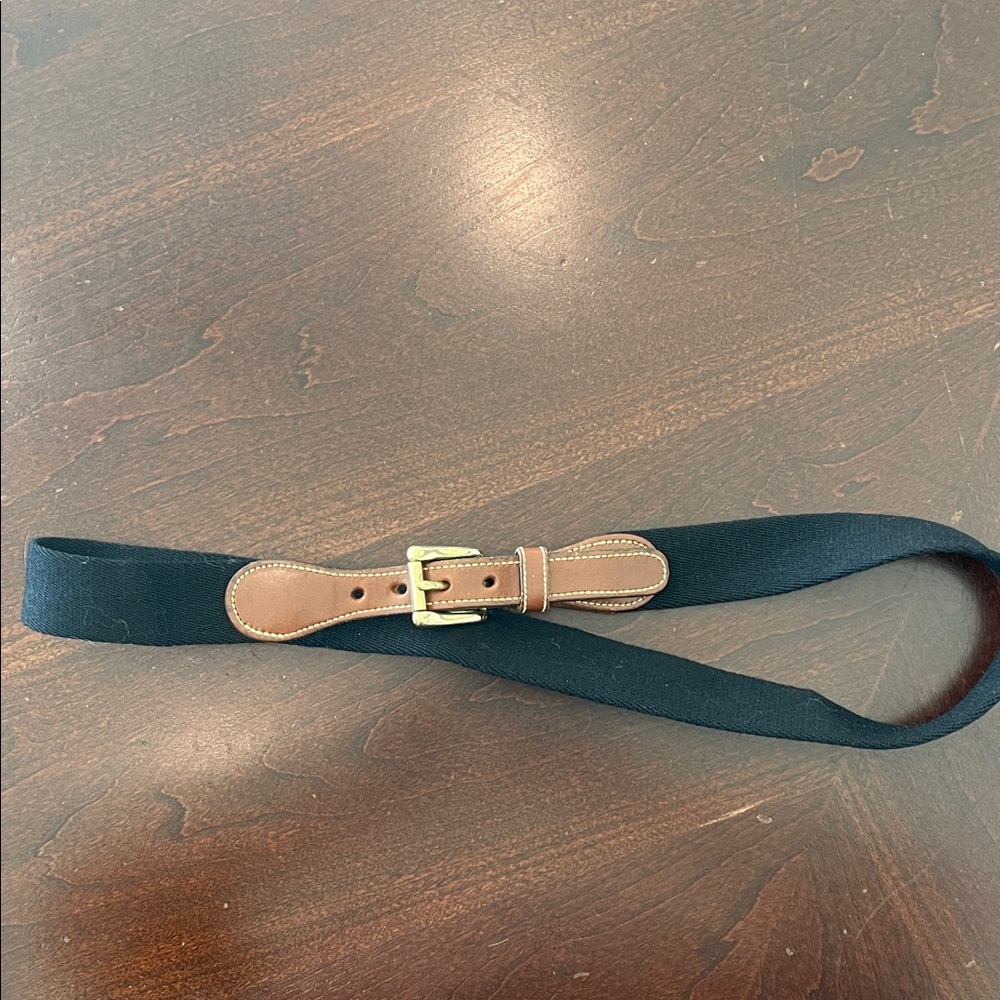 Dooney & Bourke 34” Wool Black Belt, Solid Brass Buckle and Brown Leather. #6992